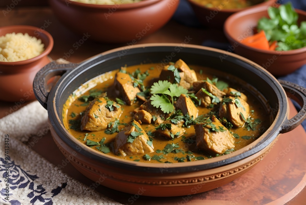 Traditional Indian curry chicken as close-up in a Korai
Traditional Indian curry chicken as close-up in a Korai