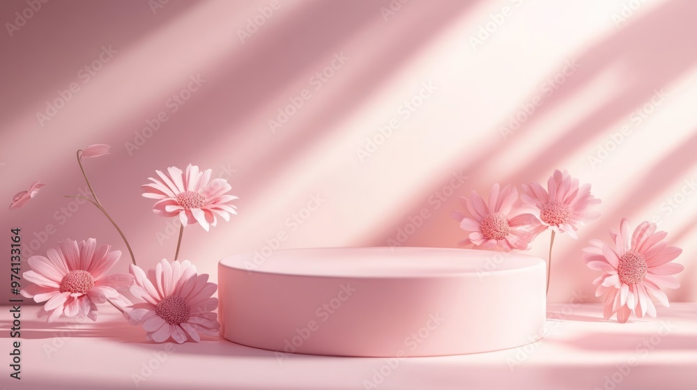 Pink Podium with Flower Decoration Pink Podium with Flower Decoration