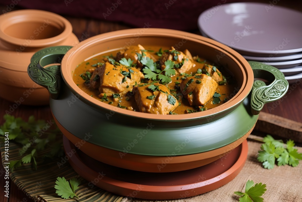 Traditional Indian curry chicken as close-up in a Korai
Traditional Indian curry chicken as close-up in a Korai