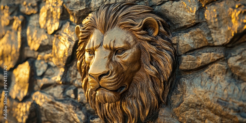 Lion Statue on Stone Wall Lion Statue on Stone Wall