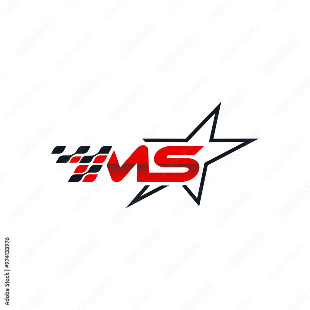 Letters M and S in a star with a checkered flag design. Suitable for sports, racing, speed, competition, and automotiverelated concepts. Letters M and S in a star with a checkered flag design. Suitable for sports, racing, speed, competition, and automotiverelated concepts.