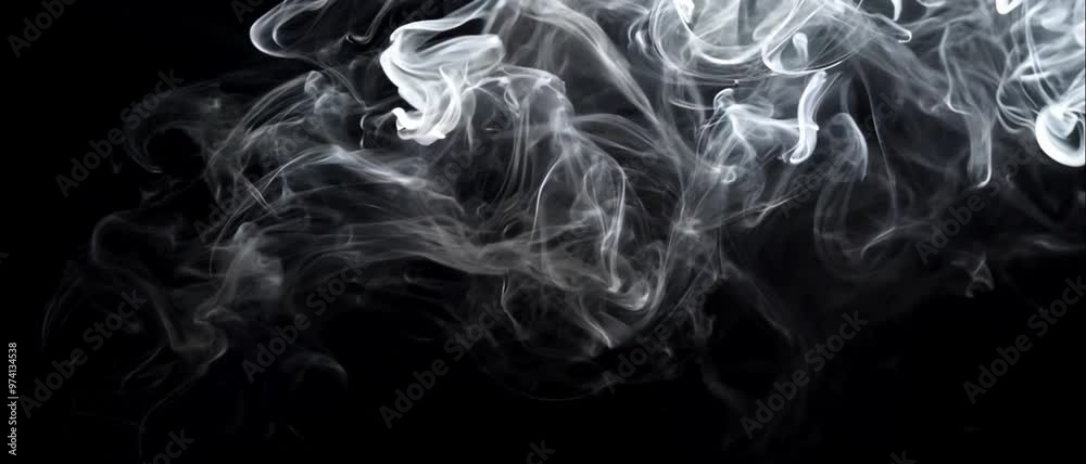 Abstract white smoke in slow motion. Smoke, Cloud of cold fog in light spot background. Light, white, fog, cloud, black background, 4k, ice smoke cloud. Floating fog.