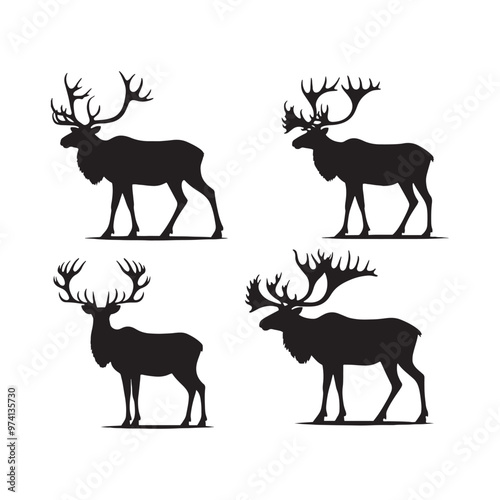 Simplified caribou silhouette for diverse media - Caribou black vector 