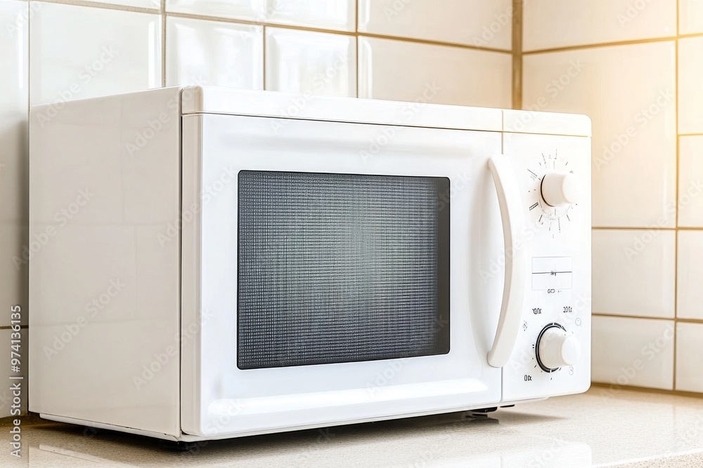 Obraz premium White Microwave on a Countertop