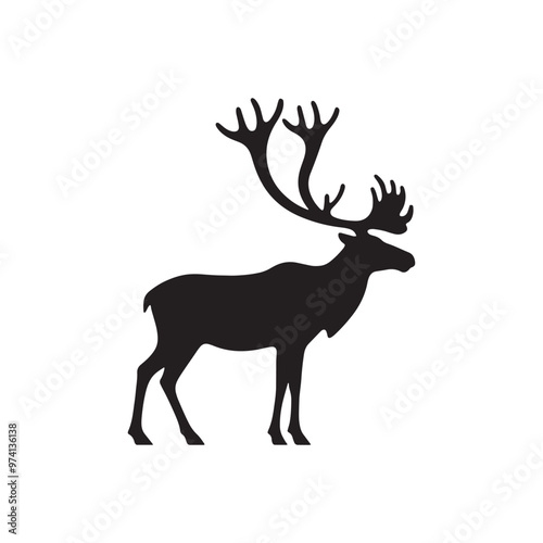 Simplified caribou silhouette for artistic expression - Caribou illustration - minimallest caribou vector
