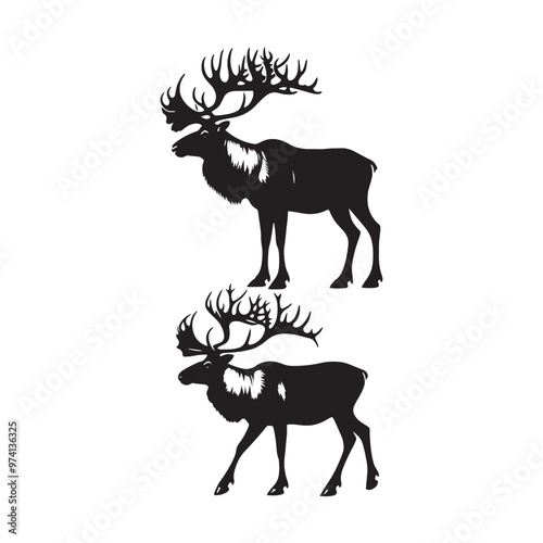 Stylish caribou silhouette for versatile media projects - Caribou black vector

