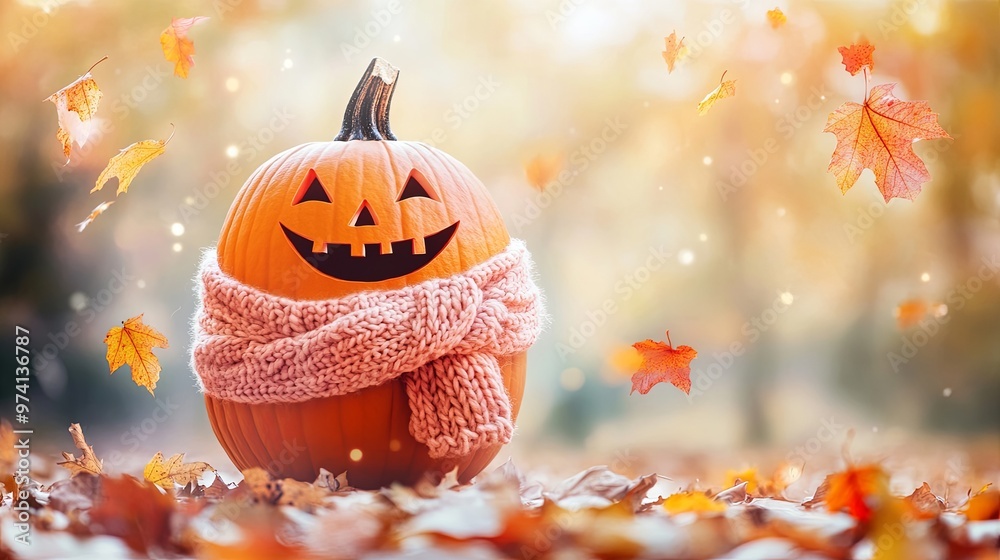 Naklejka premium Charming Pumpkin in Knit Scarf