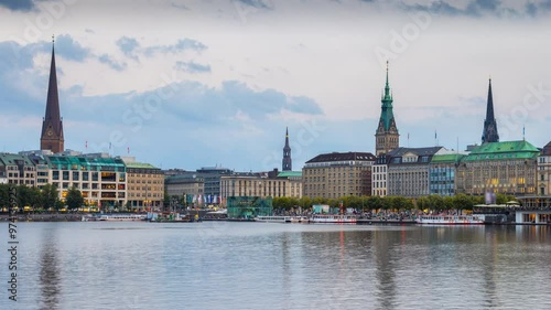 Hamburg skyline time lapse from day to night, hamburg city germany 4K.