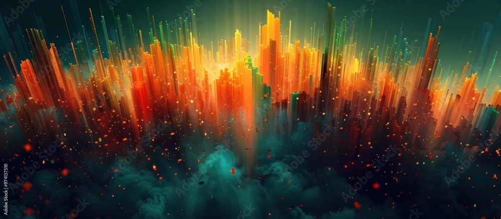 Captivating digital artwork depicting a vibrant dynamic explosion of colorful glowing particles and energy in a futuristic cosmic night sky The image showcases a mesmerizing Captivating digital artwork depicting a vibrant dynamic explosion of colorful glowing particles and energy in a futuristic cosmic night sky The image showcases a mesmerizing