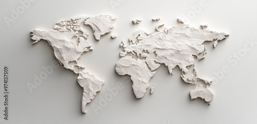 detailed map of the world made from clay, on a white background