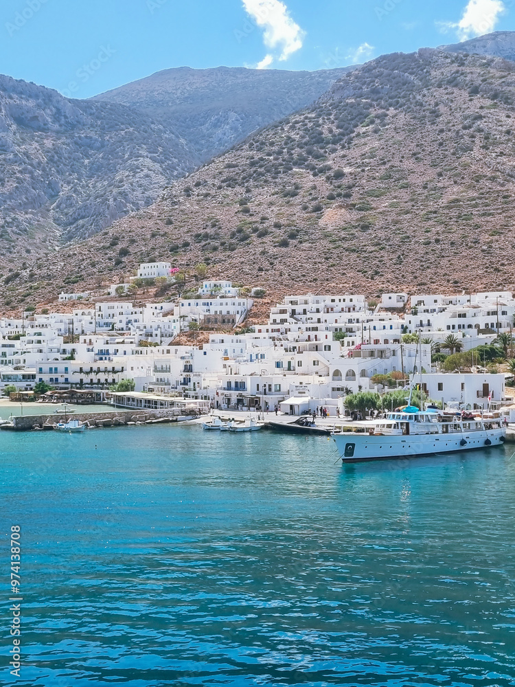 Fototapeta premium Panoramic view to Kamares village and port at Sifnos island, Cyclades, Greece