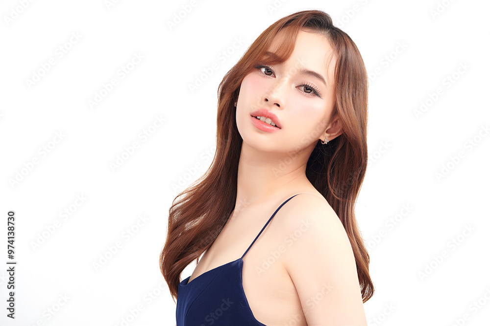 Beautiful young asian woman with clean fresh skin on white background, Face care, Facial treatment, Cosmetology, beauty and spa, Asian women portrait.