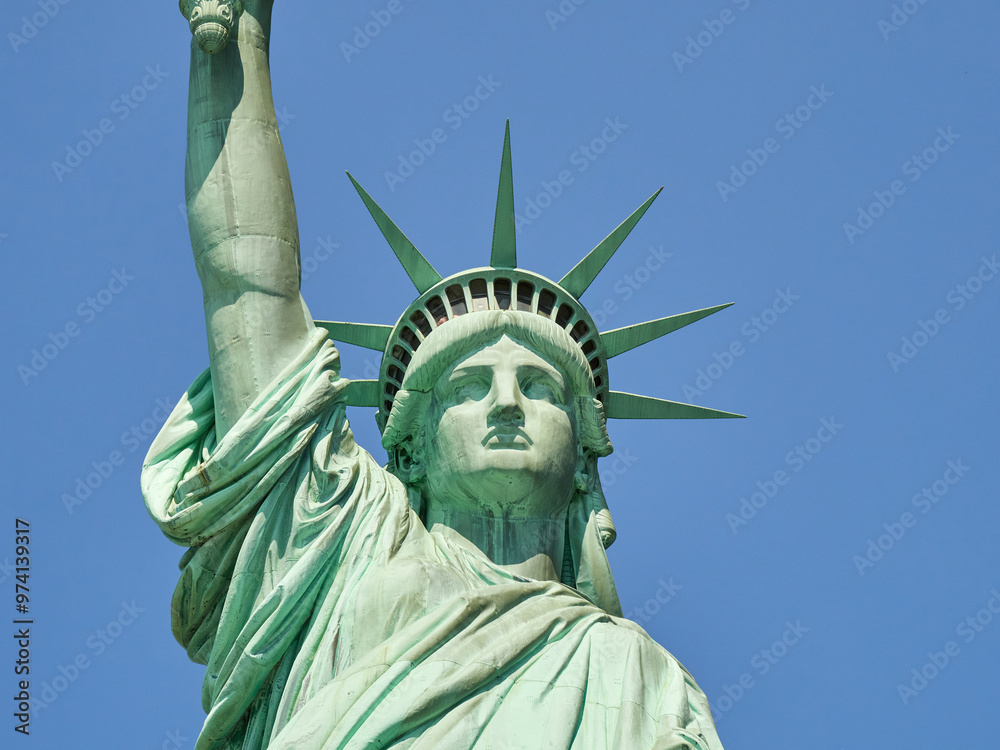 Fototapeta premium The Statue of Liberty Enlightening the World. Usa National Monument. Recognized as a universal symbol of freedom and democracy. National Park Service.