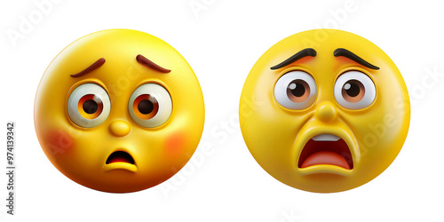 3D rendering set of anxious emoji with exaggerated facial expression on an white background