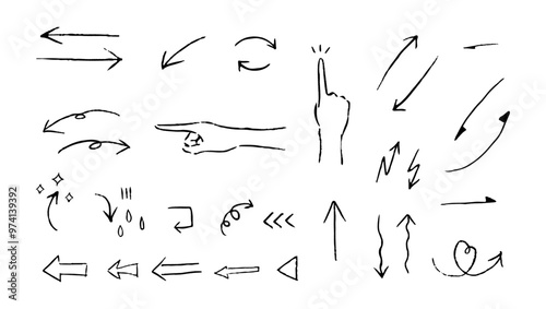 シンプルな手書き風指指差し矢印セット
