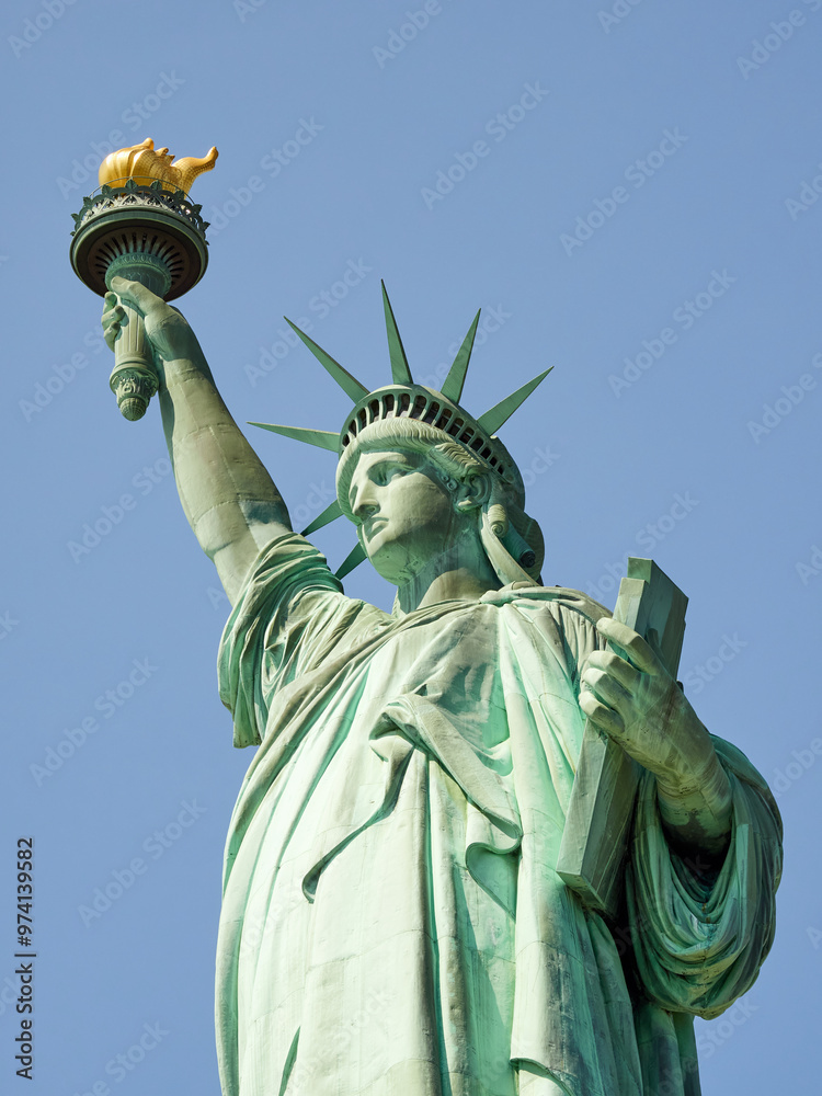 Fototapeta premium The Statue of Liberty Enlightening the World. Usa National Monument. Recognized as a universal symbol of freedom and democracy. National Park Service.