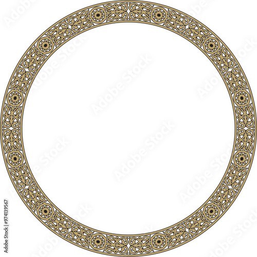 Vector gold and black round Yakut ornament. Endless circle, border, frame of the northern peoples of the Far East.