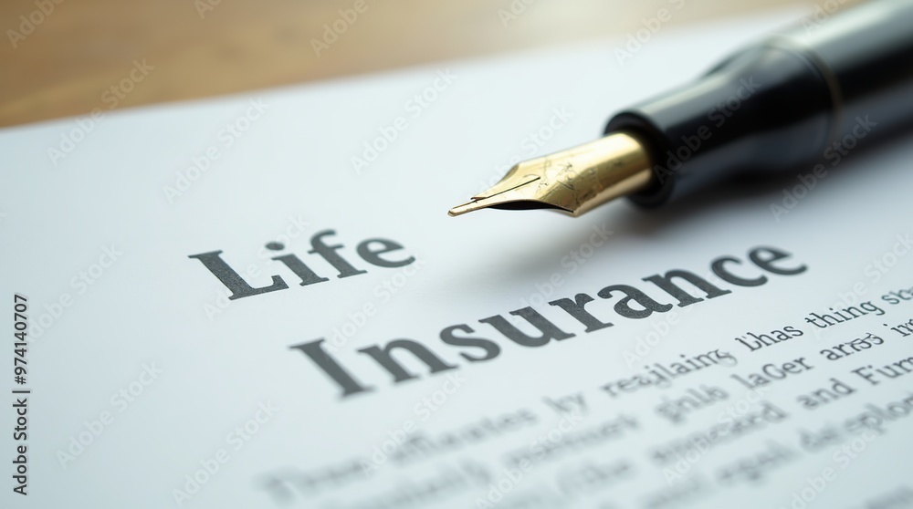 Close-up of fountain pen on life insurance document Close-up of fountain pen on life insurance document