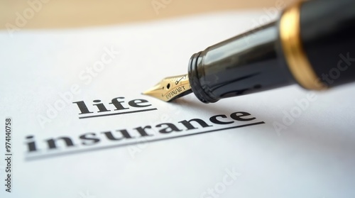 Close-up of fountain pen on life insurance document