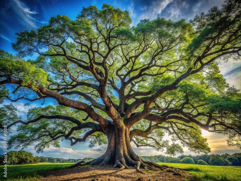 A majestic, gnarled oak tree stands tall, its thick branches and roots twisted with age, against a stark, high-contrast black and white background. A majestic, gnarled oak tree stands tall, its thick branches and roots twisted with age, against a stark, high-contrast black and white background.