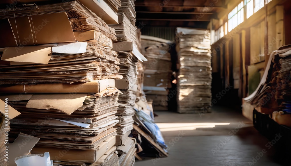 Obraz premium Stacks of paper waste ready for recycling or upcycling process