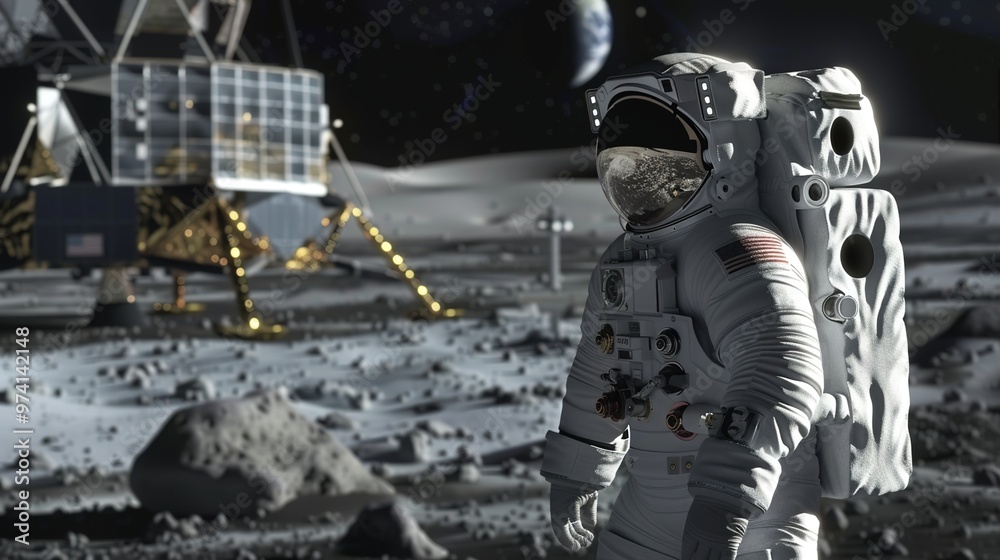 Astronaut at Spacewalk. Astronaut Working Outside on a Space Station near the Planet. Astronaut at Spacewalk. Astronaut Working Outside on a Space Station near the Planet.