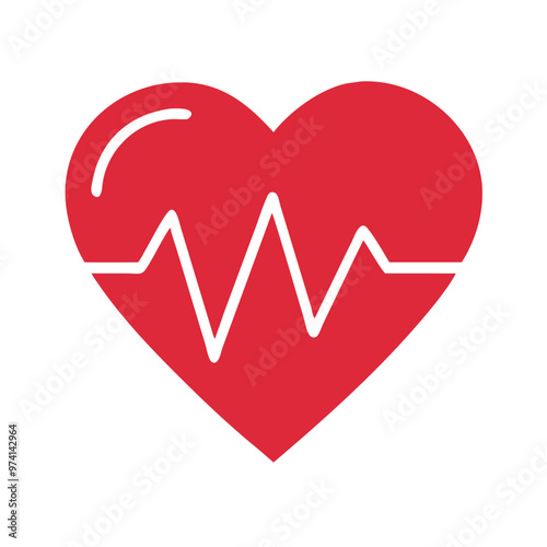 Heartbeat icon, health monitoring theme, in a red heart shape on a white background