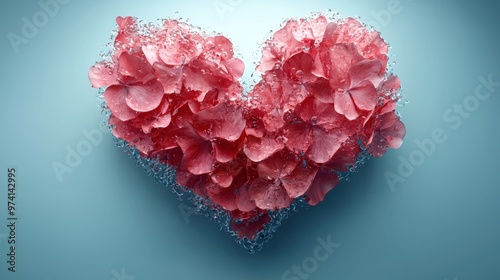 Wallpaper Mural Heart-shaped arrangement of pink petals surrounded by bubbles on a light blue background Torontodigital.ca