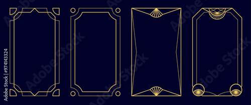 Art deco style luxury design border frames set. Elegant gold lines pattern vector templates for gala, grand opening, wedding invitation, antique vip card