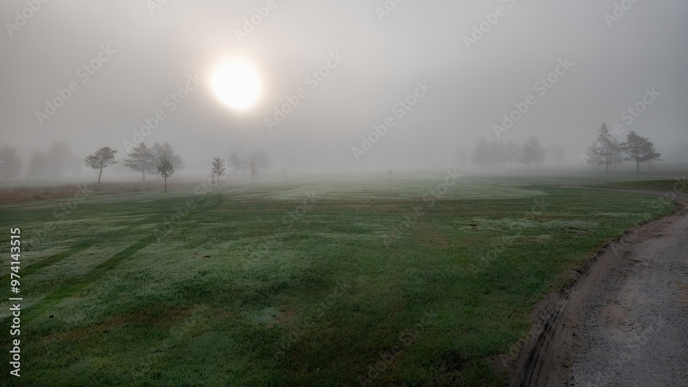 Fototapeta premium Sunrise on a golf course in the province of Quebec in Canada