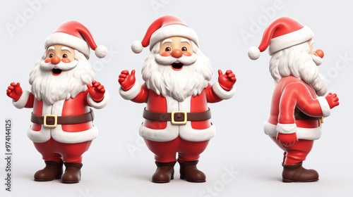 Joyful 3d cartoon santa claus characters celebrating christmas with happy smiles and dance moves