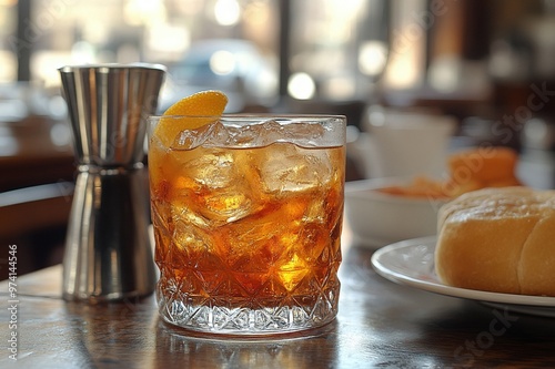 Negroni in an elegant Italian cafe photo