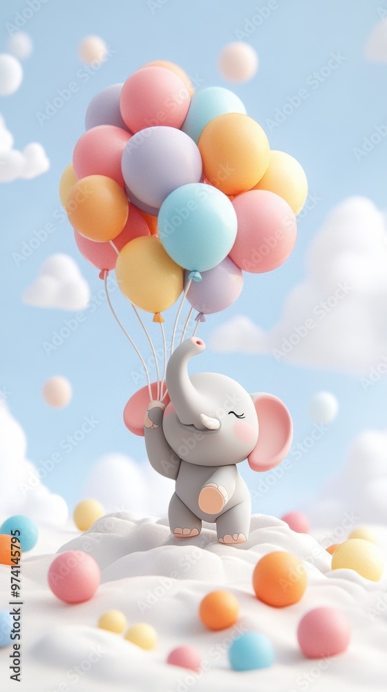 A pastel 3D clay-style elephant joyfully plays with colorful clay balloons in a whimsical landscape filled with charm and fun A pastel 3D clay-style elephant joyfully plays with colorful clay balloons in a whimsical landscape filled with charm and fun