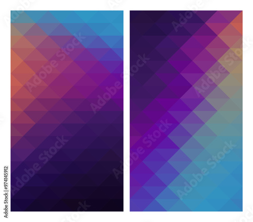 Set of geometric backgrounds, vertical polygonal backdrop in purple, blue and orange colors, texture vector illustration photo