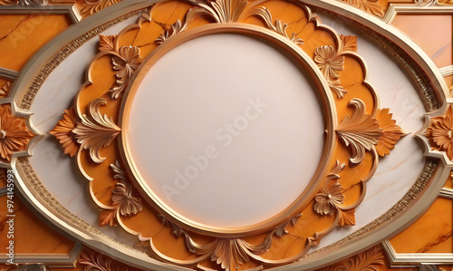 decorative frame with floral ornament on orange background.