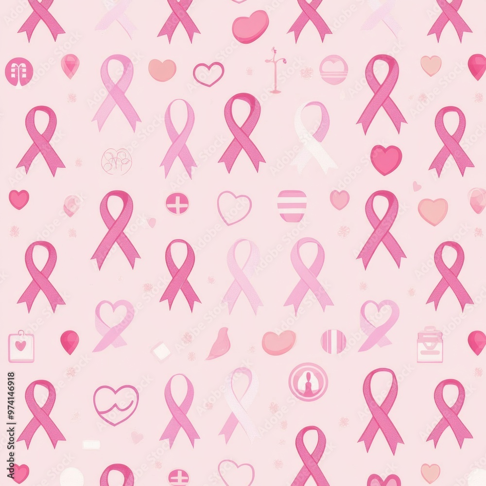 Pink ribbon pattern symbolizing breast cancer awareness on soft pink background Pink ribbon pattern symbolizing breast cancer awareness on soft pink background