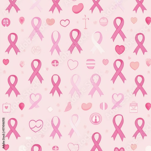 Pink ribbon pattern symbolizing breast cancer awareness on soft pink background