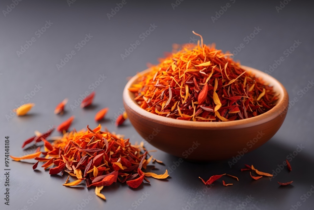 Fototapeta premium Many spicy saffron spice in the whole background 