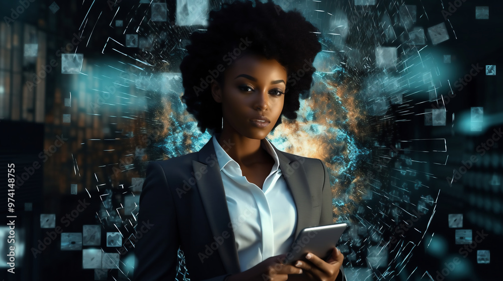 Naklejka premium 仮想空間ビジネス女性十三Generative AI