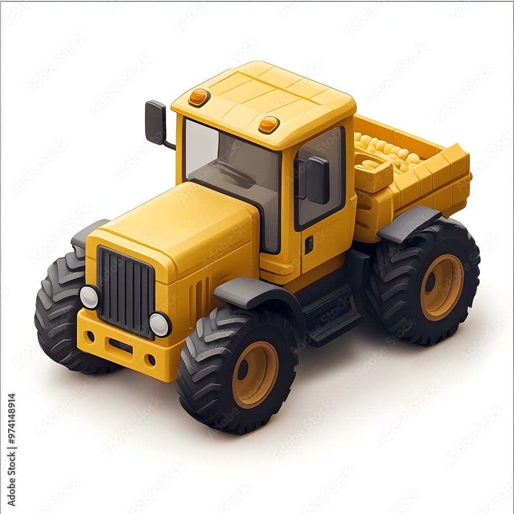 Detailed 3D Isometric Harvester Icon in Yellow Industrial Vehicle Design Detailed 3D Isometric Harvester Icon in Yellow Industrial Vehicle Design