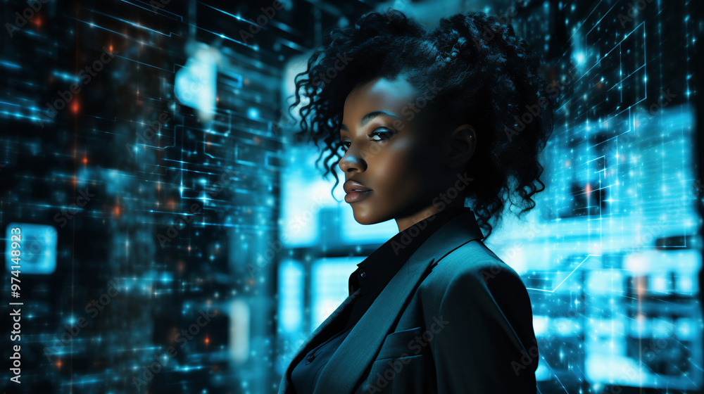 Obraz premium 仮想空間ビジネス女性十五Generative AI
