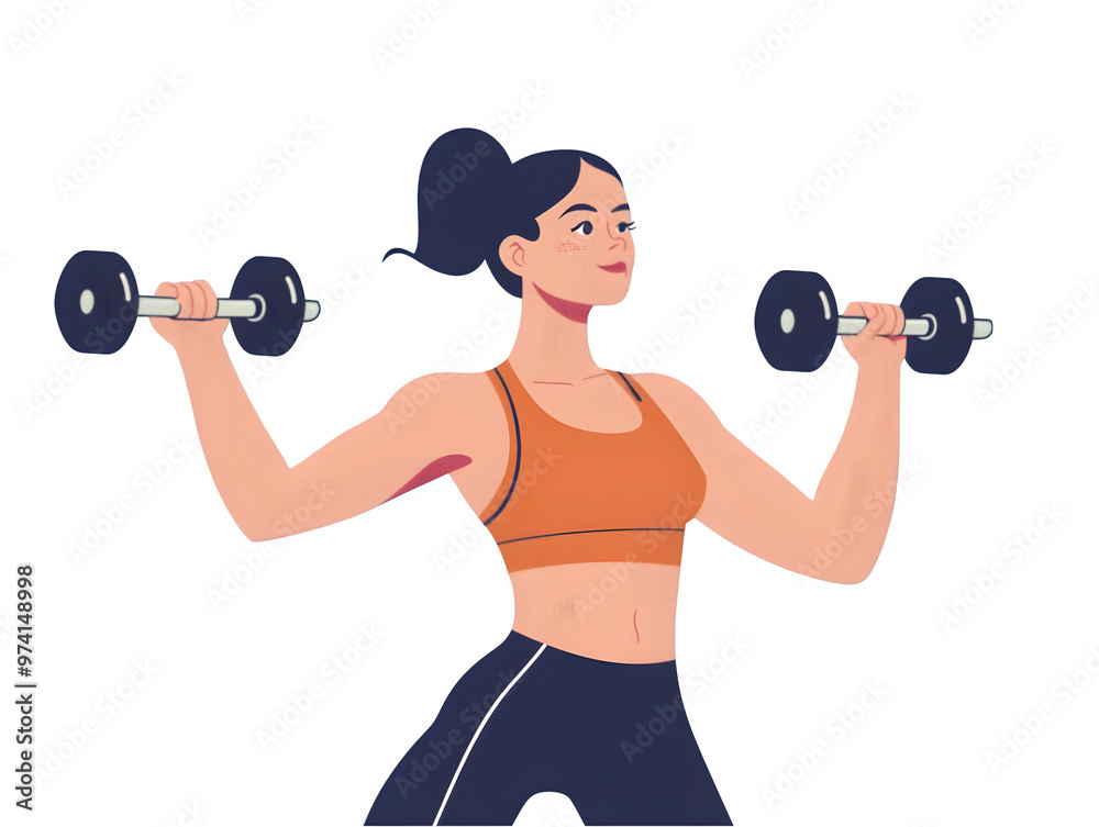 Obraz premium Vector illustration of a woman lifting dumbbells, focusing on strength training and fitness in an active workout session