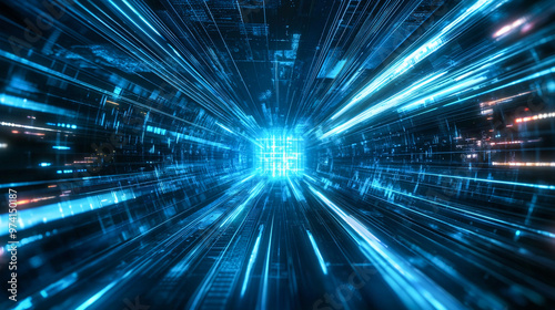 Abstract light pointing to the center, technology theme