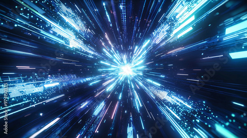 Abstract light pointing to the center, technology theme