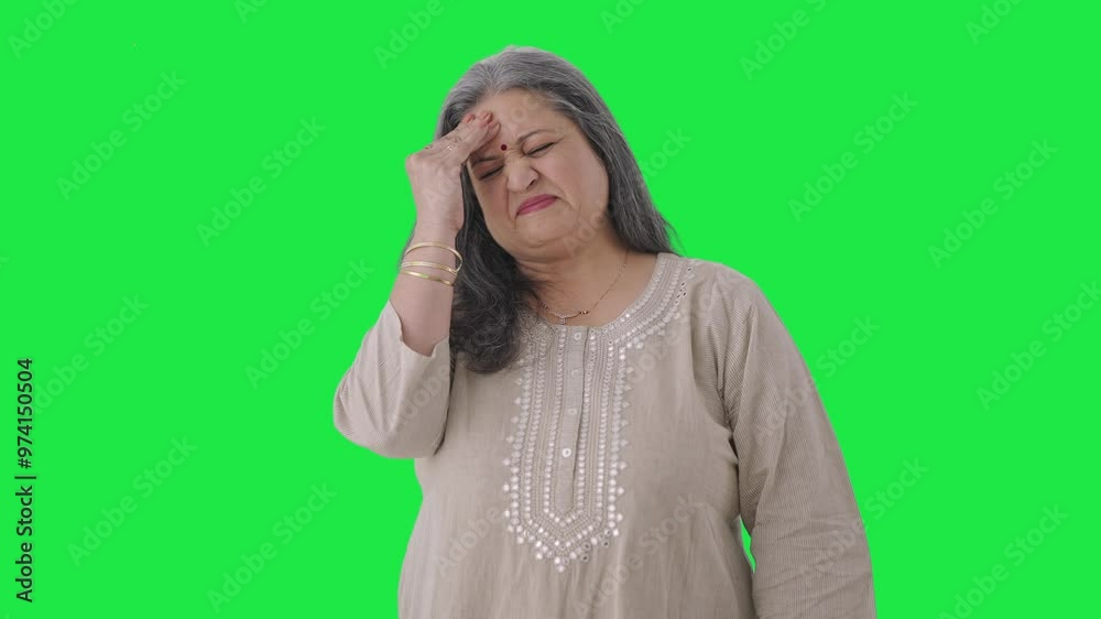 Sick Indian old woman suffering from a headache Green screen Sick Indian old woman suffering from a headache Green screen