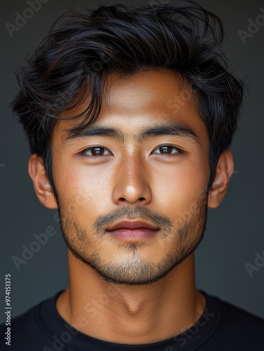 young Asian man, front face 