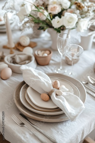  an easter table setting in neutral colours 