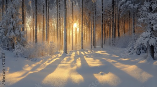 Snow-covered pine tree in serene winter mountain landscape