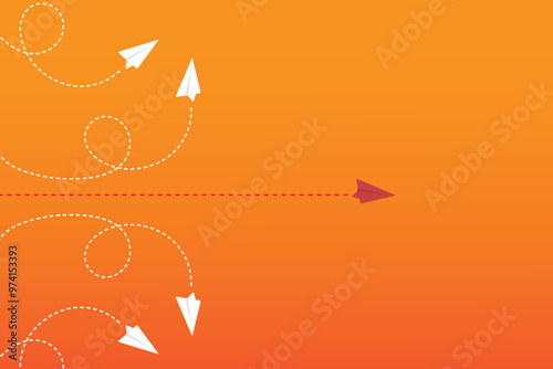 Think differently concept. Red airplane changing direction. Vector illustration	