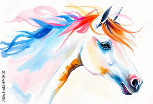 watercolor vector of a horse that is running, Drawing Illustration & clipart, isolated. Colorful digital oil paint horse illustration.